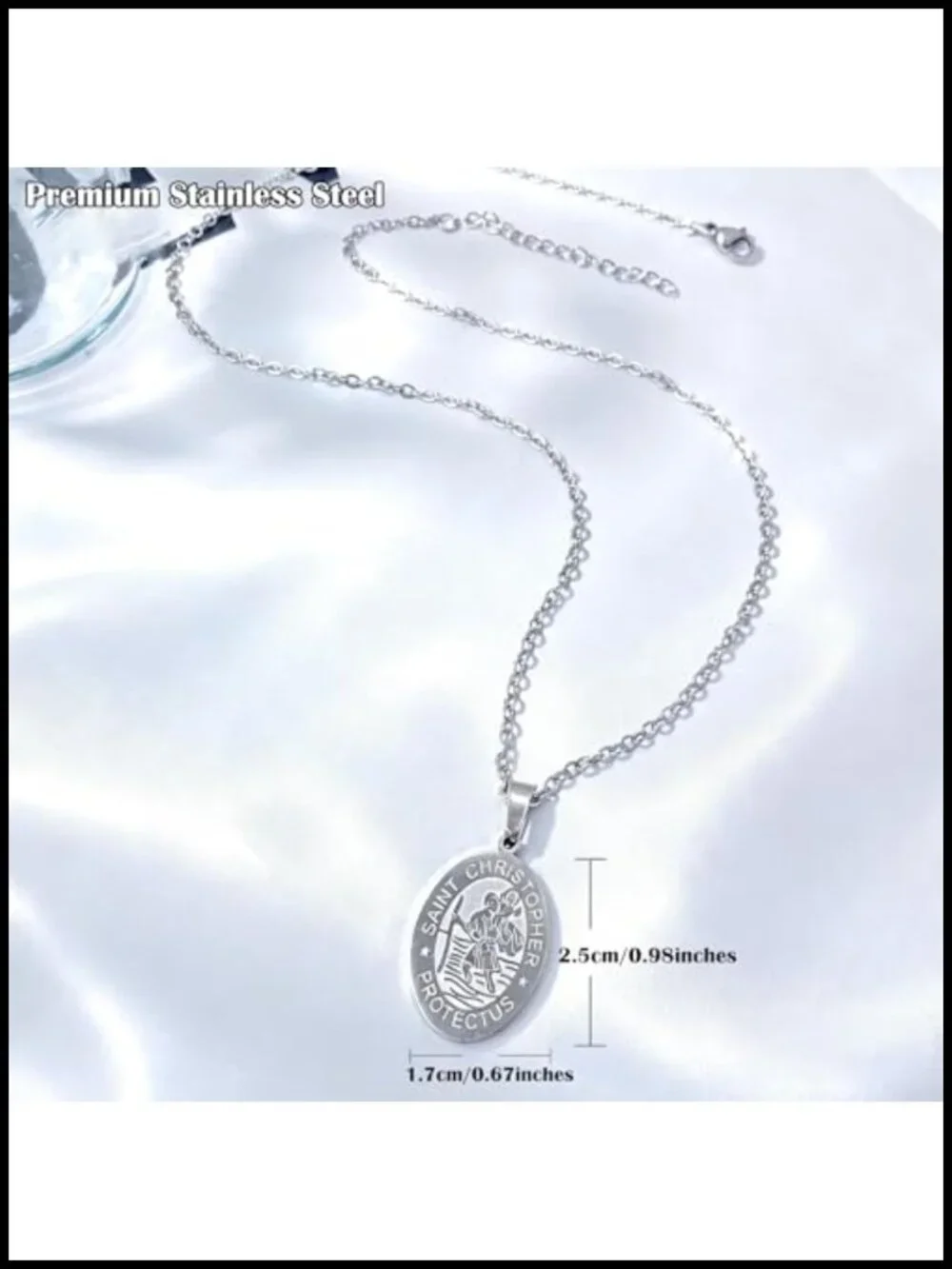Saint Christopher Medal Pendant Necklace Stainless Steel Religious Gift